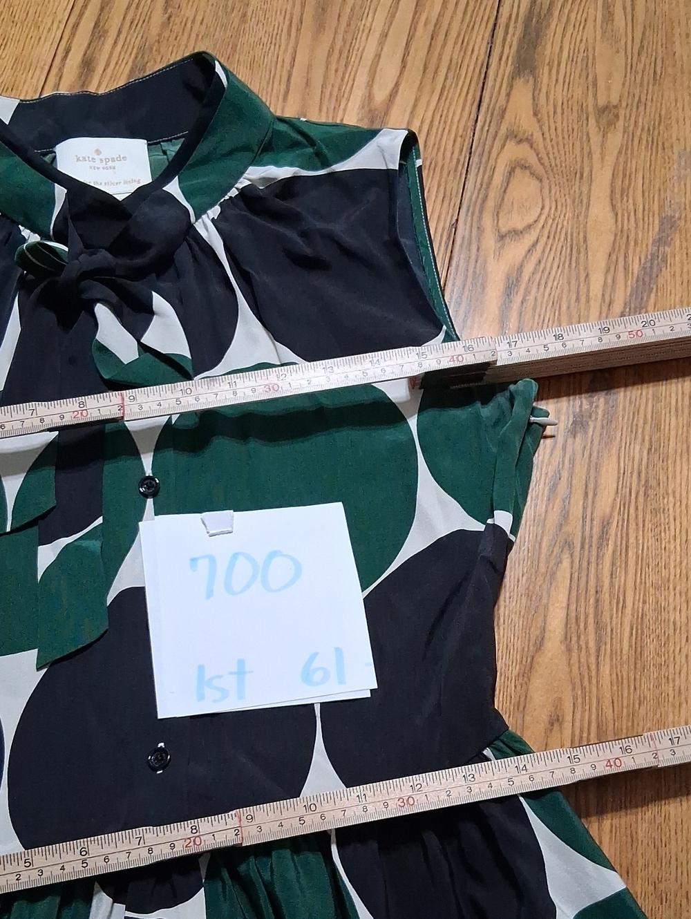 KATE SPADE Womens SILK Dress 6 GREEN BLACK Cocktail Party Used LARGE POLKA DOTS - Picture 3 of 8